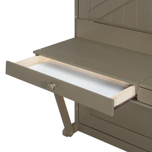 English Elm Queen Murphy Bed Cabinet with Vanity Desk Hydraulic Lift Mirror Distressed Finish Gray LP000766AAE-1