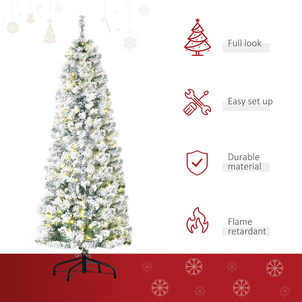 English Elm Homcom 6Ft Slim Douglas Fir Pre-Lit Christmas Tree With 250 Warm Leds & Snow-Flocked Tips For Easy Setup W2225P229785