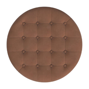 English Elm Jo Round Velvet Storage Ottoman Tufted Lift Top with Walnut Legs for Living Room Brown Mix B056P416970