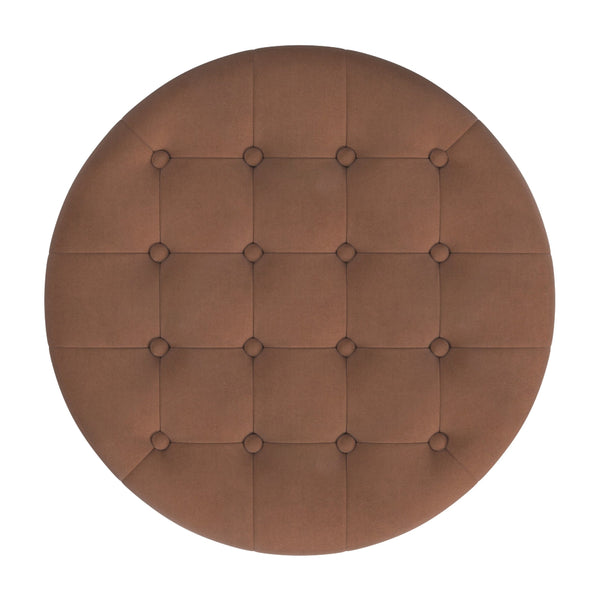 English Elm Jo Round Velvet Storage Ottoman Tufted Lift Top with Walnut Legs for Living Room Brown Mix B056P416970