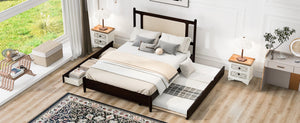 English Elm Queen Size Wooden Rattan Platform Bed With Spacious Storage Drawers & Twin Trundle In Espresso Finish N820S00002P-GIGA