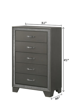 English Elm Contemporary Sparkling Accent Five-Drawer Chest with Sleek Dark Brown Finish, Stylish Bedroom Storage Dark Gray 34.13 L x 19.57 W x 47.28 H B2741P345253