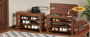 English Elm Adjustable Solid Rubberwood Storage Bench with Hidden Compartment for Entryway or Bedroom W2987P337970
