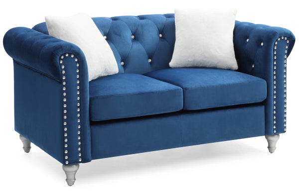 English Elm Chic Velvet Navy Blue Two-Seater Loveseat with Round Arms, 225" Deep Seat, 60"W, Easy Assembly, Modern Comfort and Style B078S00098