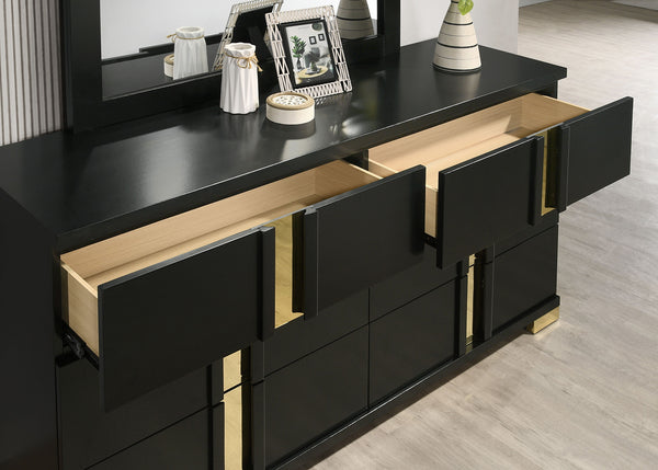 English Elm Attractive mirrored nightstand with gold handles and acrylic trim, 2-drawer bedside storage table Black 19 L x 27 W x 25 H B011P326199