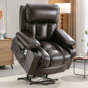 English Elm Power Lift Recliner Chair with Massage Heating Fleece Leather and Usb for Elderly Brown W1807P299429