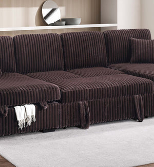 English Elm 3pc Corduroy Sectional Sleeper Sofa with Dual Storage Chaise Modular Living Room Set B011S02157