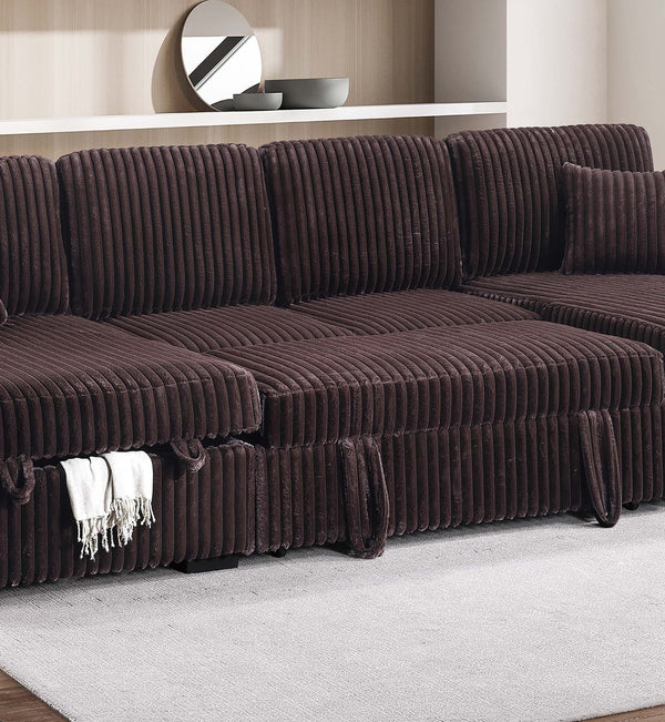 English Elm 3pc Corduroy Sectional Sleeper Sofa with Dual Storage Chaise Modular Living Room Set B011S02157