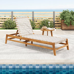 English Elm Christopher Knight Home® - Outdoor Rope Chaise Lounge with Acacia Wood Frame and Adjustable 4-Position Recline for Patio Comfort Teak,White 84.84 L x 29.13 W x 5.78 H N776P288556W