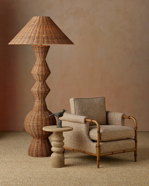 Currey & Company Nirvana Grande Floor Lamp - Oversized Geometric Rattan Design With Warm Glow & Easy Foot Switch Natural Rattan 8000-0172-currey-company