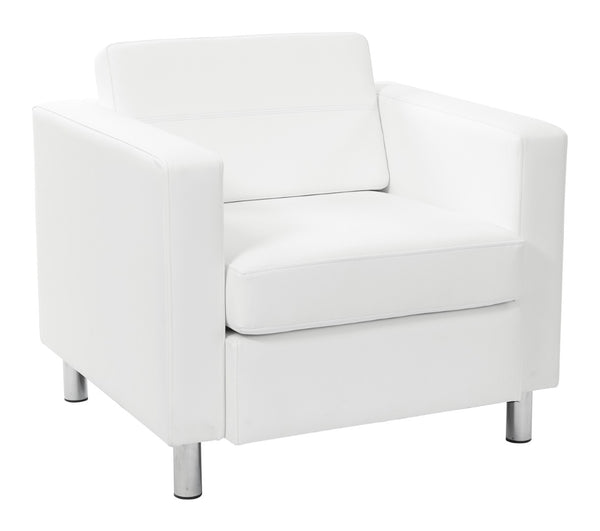 OSP Home Furnishings Pacific Club Armchair in Faux Leather with Chrome Legs for Modern Living Spaces Snow PAC51-R101