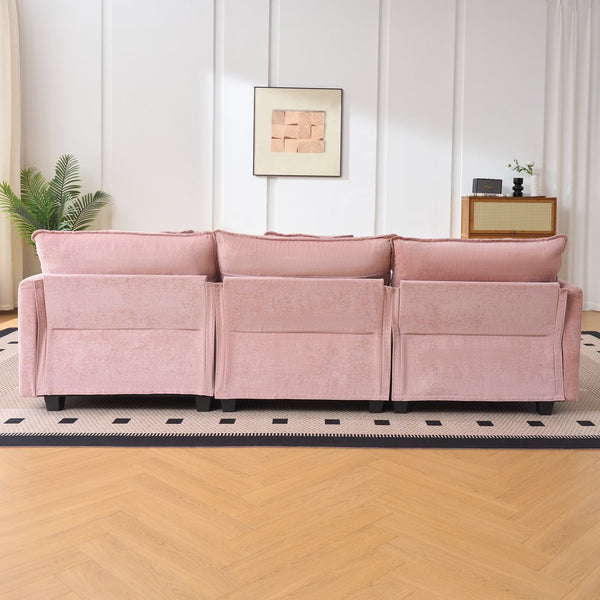 English Elm Beige Chenille Sectional Sofa with Modular Ottoman for Living Room or Studio Pink W2603S00003