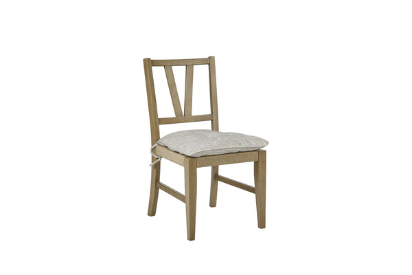English Elm Slat Slat Back Chair with Cashew Hickory Veneer, Rattan Seat and Removable Tie-On Cushion Set of 2 Light Tan 39.75 L x 26.5 W x 14.75 H B2699P383811