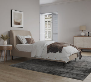 English Elm Twin Velvet Upholstered Bed with Arched Headboard and Sleek Metal Legs for Bedroom Black+Taupe B365S00155