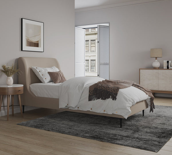 English Elm Twin Velvet Upholstered Bed with Arched Headboard and Sleek Metal Legs for Bedroom Black+Taupe B365S00155