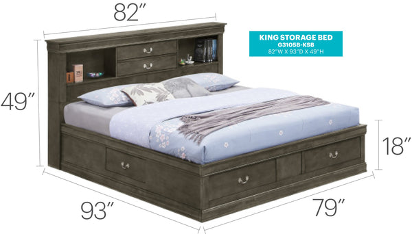 English Elm Timeless Classic King Bedframe in Warm Finish with Solid Wood Construction, Elegant Curves, Sturdy Gray 18 L x 31 W x 13 H B078S00297