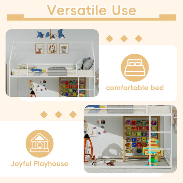 English Elm Metal Twin over Twin Bunk Bed Sturdy Heavy-Duty Frame with Silent Slats, 13" Guardrail & Ladder White W1935P330798