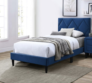 English Elm Twin Velvet Upholstered Bed with Adjustable Headboard, Diamond Tufted Design & 12-Slat Support System Navy Blue 46 L x 29 W x 6 H B011P190164