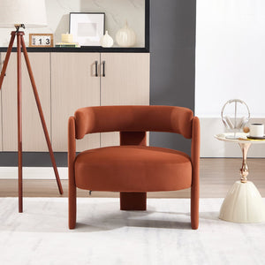 English Elm Accent Chair Velvet Upholstered Mid Century Modern Seat with Tapered Wood Legs for Any Room Orange W3244P417189