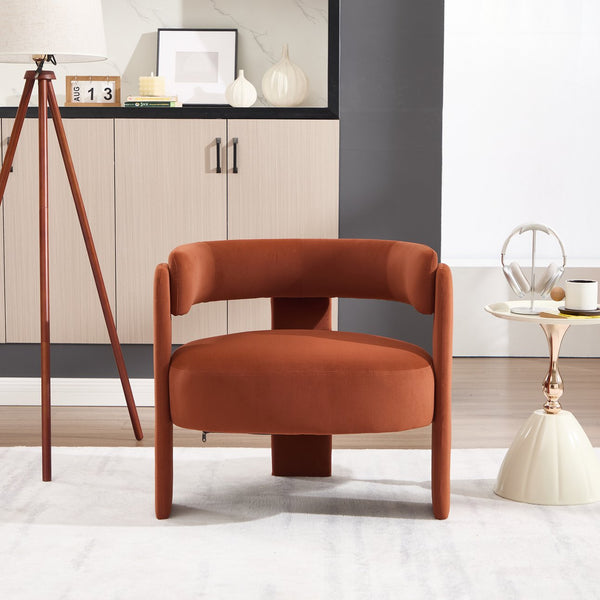 English Elm Accent Chair Velvet Upholstered Mid Century Modern Seat with Tapered Wood Legs for Any Room Orange W3244P417189