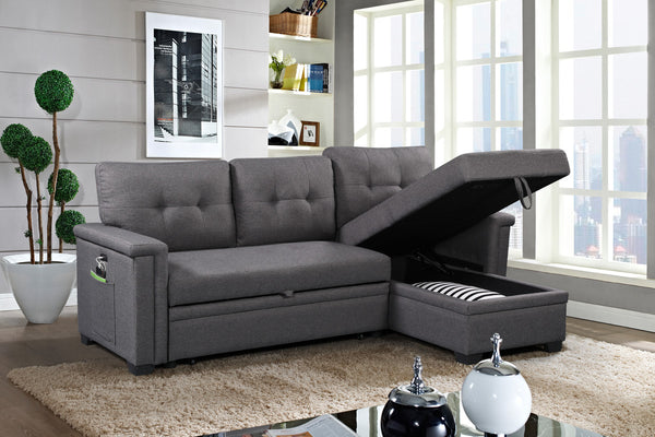 English Elm Aurora Sleeper Sectional Sofa with Storage Chaise Usb Ports and Tufted Cushions B2749S00178