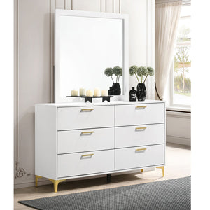 English Elm James White Glam Dresser with Mirror Gold Hardware Six Drawers Bedroom Vanity Set B062S01742