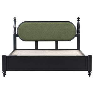 English Elm Queen Platform Bed Solid Wood Frame Velvet Upholstered Headboard Modern Bedroom N770PQ379968B