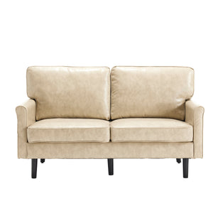 English Elm Loveseat Mid Century Modern Two-Seater Sofa with USB Type-C Charging, Removable Zipper Covers, Durable Wood Legs Camel W395P238822