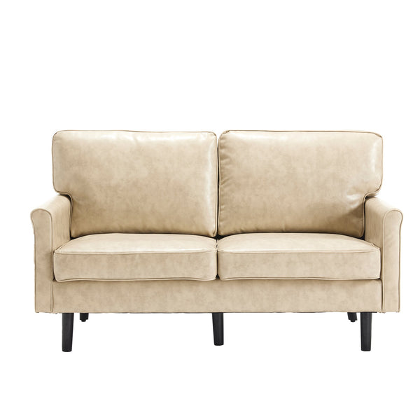 English Elm Loveseat Mid Century Modern Two-Seater Sofa with USB Type-C Charging, Removable Zipper Covers, Durable Wood Legs Camel W395P238822