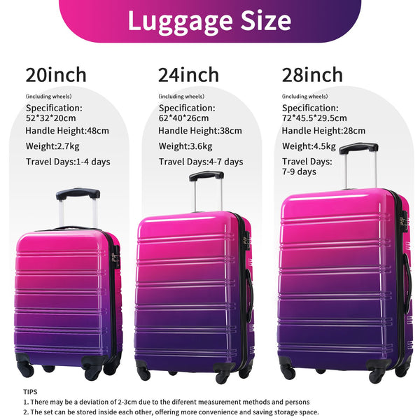 English Elm Hardshell Polycarbonate 3 Piece Luggage Set Spinner Wheels Tsa Lock Expandable Travel Multicolor Purple N732P184448Z