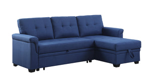 English Elm Jardin Reversible L-shaped Sectional Sleeper Sofa with Chaise Storage and Tufted Fabric Blue B2749S00007