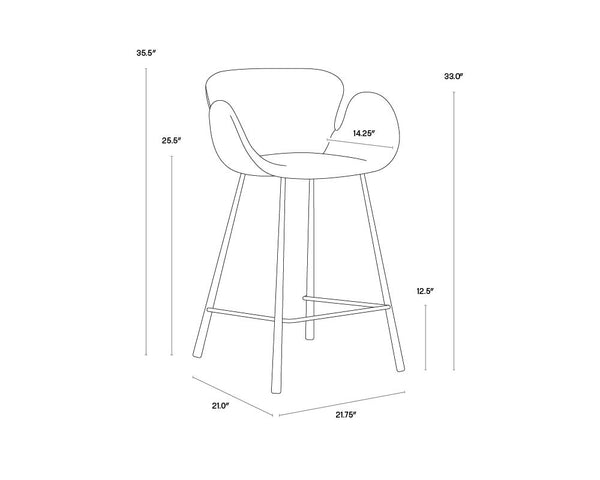 Sunpan Waldo Counter Stool - Stylish Mid-Century Modern Design with Black Bonded Leather and Iron Legs November Grey / Cinnamon Brown
