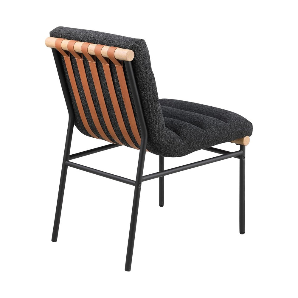 English Elm Set Of 2 Modern Black Boucle Dining Chairs With Iron Legs & Cognac Leather Accents For Cozy Dining B016P392716-GIGA