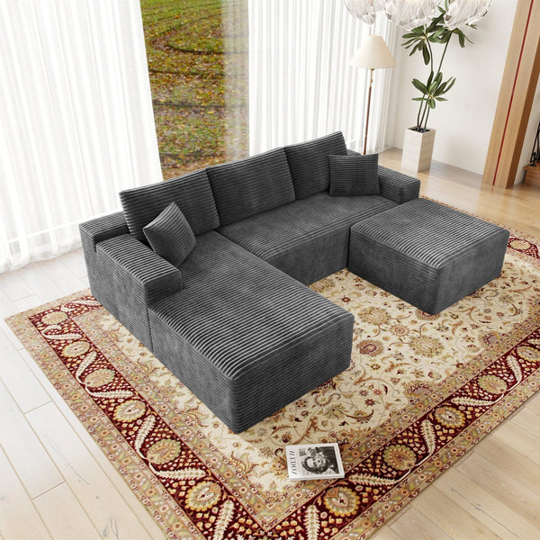 English Elm 104.3*70.8"Modular 104.3*70.8" Modular Sectional Sofa - Luxurious Corduroy Couch, No Assembly, 3-Piece Design For Versatile Style W3819S00017