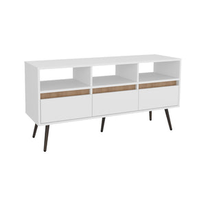English Elm Aranjuez TV Stand 47" with 3 Drawers & 3 Open Shelves, Open-Back Cable Management, Oak/White B200P253753