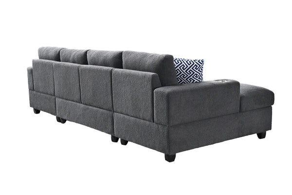 English Elm Multifunctional Corduroy Modular Sectional with Dual Chaise Cup Holders Living Room Dark Gray B2730S00077