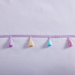 JLA Home Mi Zone Kids - Tassel Cozy Kids Comforter Set with Hypoallergenic Fill, Heart Pillow & Whimsical Colorful Tassels Lavender MZK10-273