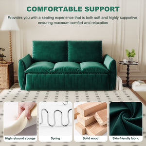 English Elm 70.9" Multi-Functional Convertible Sleeper Sofa Bed with 2-in-1 Pillow & Blanket Set, Velvet loveseat Green W1885P263565