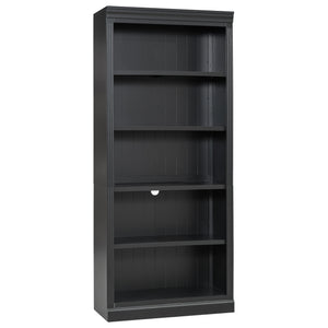 English Elm 83.4" Tall Wood Bookcase with LED Light Strip, 5-Tier Adjustable Shelves, Cable Hole, Modern Black Storage Organizer N751S246934B