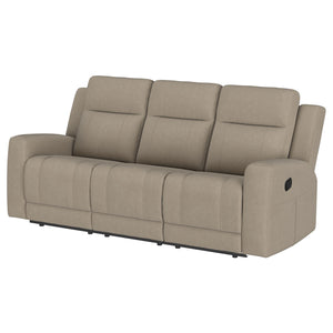 English Elm Slater Manual Reclining Sofa with Channel Tufted Back and Suede Leatherette Upholstery Taupe B062P440392