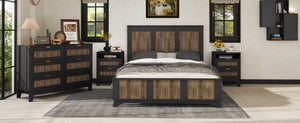 English Elm 4-Pieces Queen Platform Bed Set with Storage Nightstands & Dresser, Wooden Strip Accent, Modern Farmhouse Elegance Black 52.17 L x 18.5 W x 11.81 H HL000191AAB