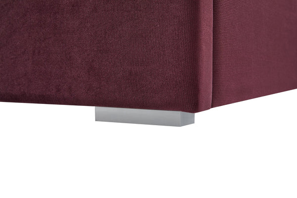 English Elm Queen Velvet Wingback Platform Bed Channel Tufted Upholstered Frame No Box Spring Red W1793S00053