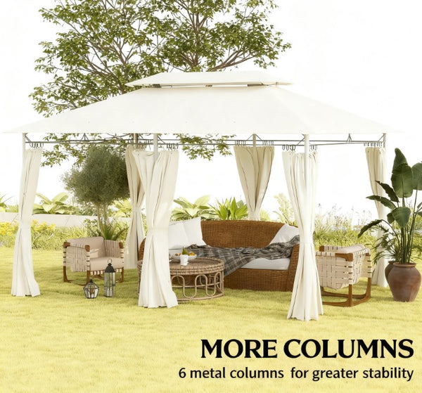 English Elm Outdoor Large Patio Gazebo Steel Frame Double Tier Canopy with Curtains for Backyard Cream White T3971P426861