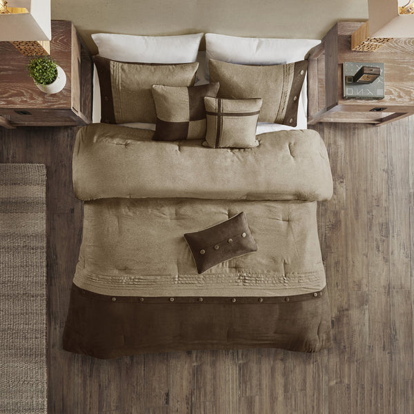 English Elm 7 Piece Faux Suede Comforter Set - Cozy Earthy Brown Cal King With Decorative Pillows & Shams B03597293