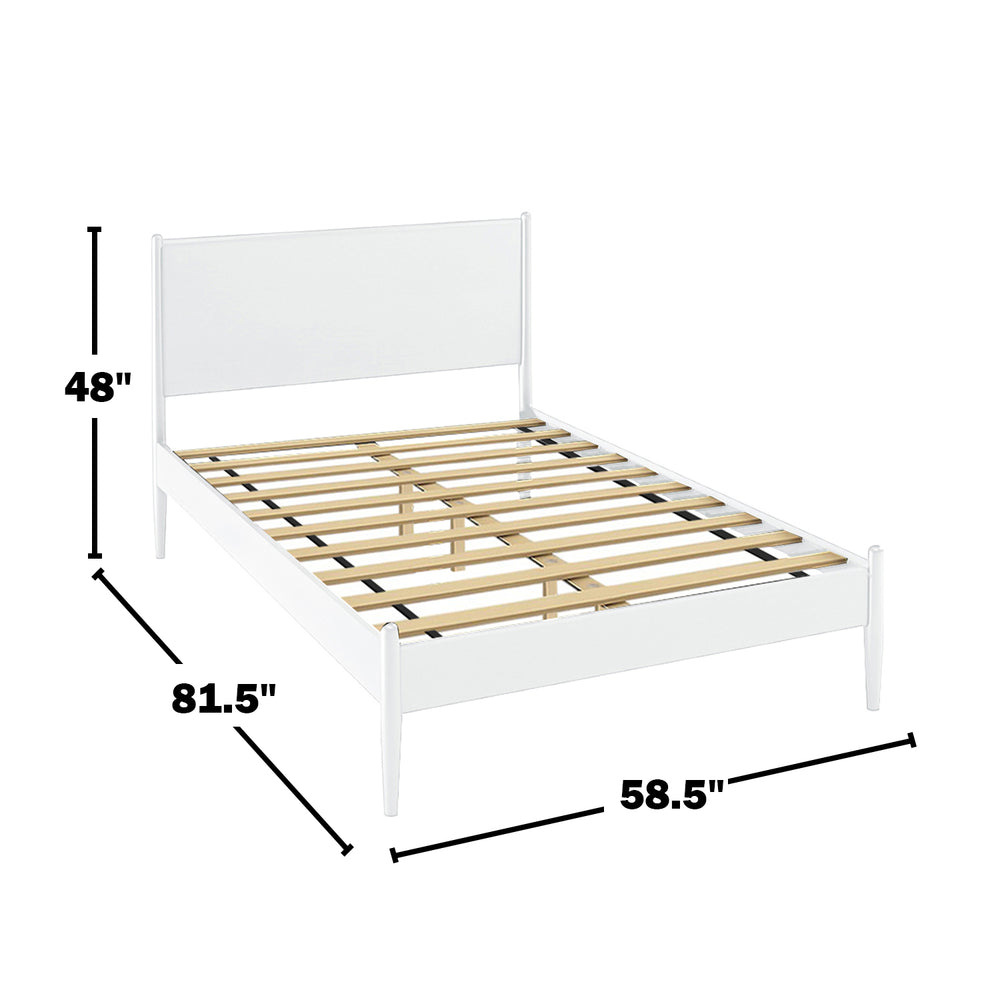 English Elm Mid-Century Modern Full Size Wooden Platform Bed - Elegant White Finish With Tall Headboard Support B016S00034