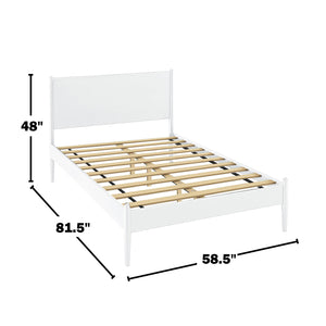 English Elm Mid-Century Modern Full Size Wooden Platform Bed - Elegant White Finish With Tall Headboard Support B016S00034