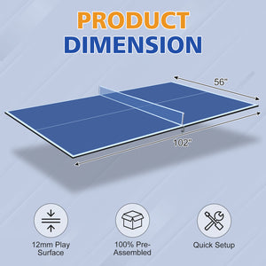 English Elm 8.5ft Regulation Ping Pong Conversion Top Foldable Mdf Surface for Game Rooms Blue W1408P401724