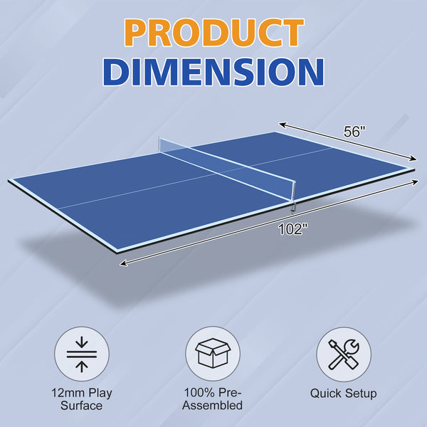 English Elm 8.5ft Regulation Ping Pong Conversion Top Foldable Mdf Surface for Game Rooms Blue W1408P401724