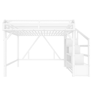English Elm Full Xl Over Twin Triple Metal Bunk Bed with Storage Stairs and Shelves Black W1580S00414