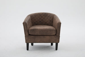 English Elm chair Quilted Diamond-Back Accent Chair with Nailhead Trim, Soft Tactile Upholstery & Solid Wood Legs Coffee W3515P326997